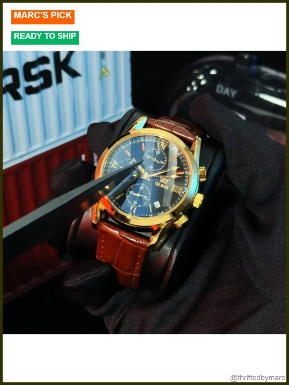 Men's Chronograph Leather Watch Big Face Analog Quartz Dress Casual Waterproof